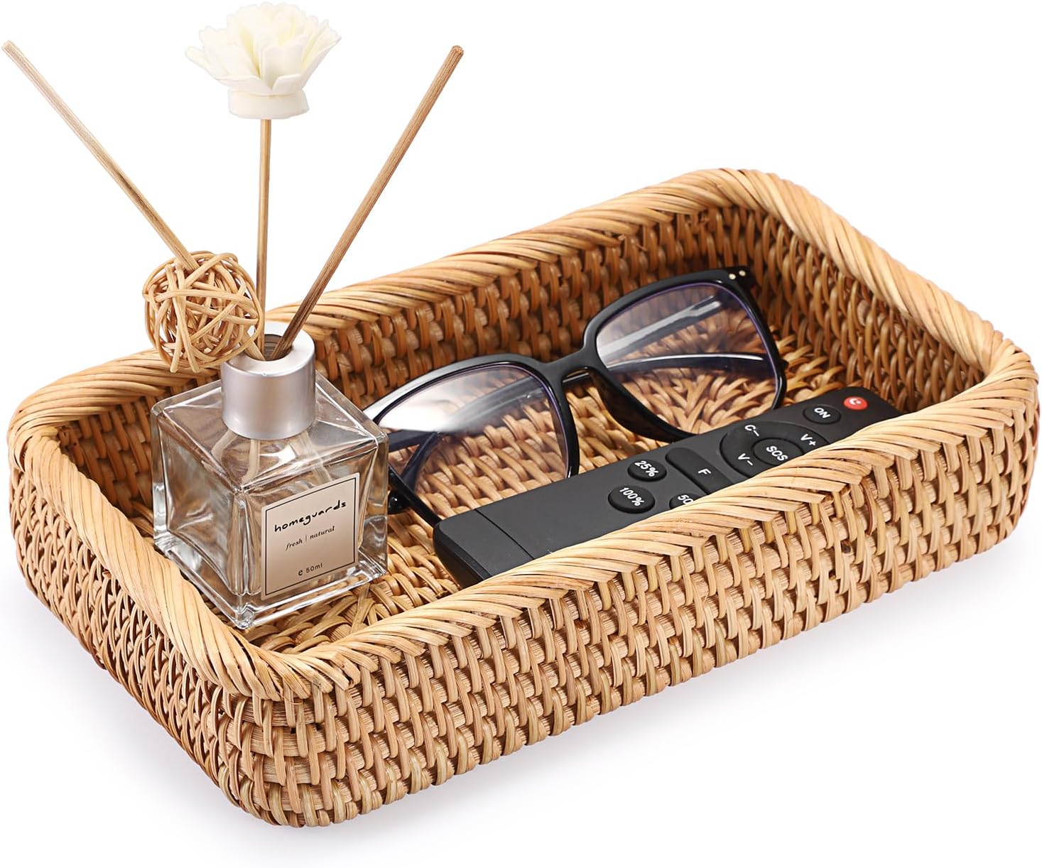 BTSKY Small Remote Basket for Coffee Table Entryway Living Room, Rattan