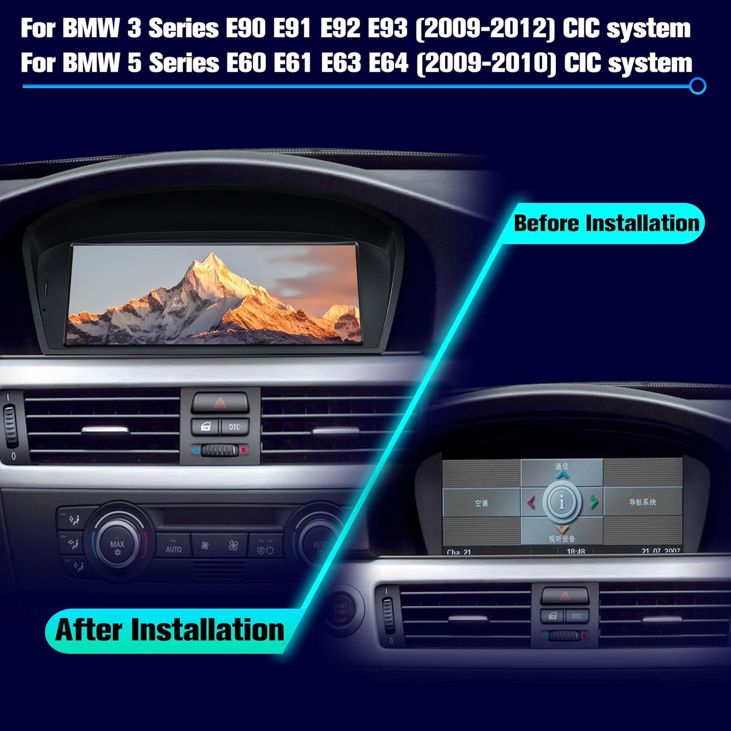 Stereo Screen for E60 E90 CIC: 4+64G Car Stereo with Bluetooth Carplay for BMW E91 E92 E93 E63 E64, 8.8" Aftermarket Touch Screen Android System Head Unit Car Play for Apple Radio with Backup Camera