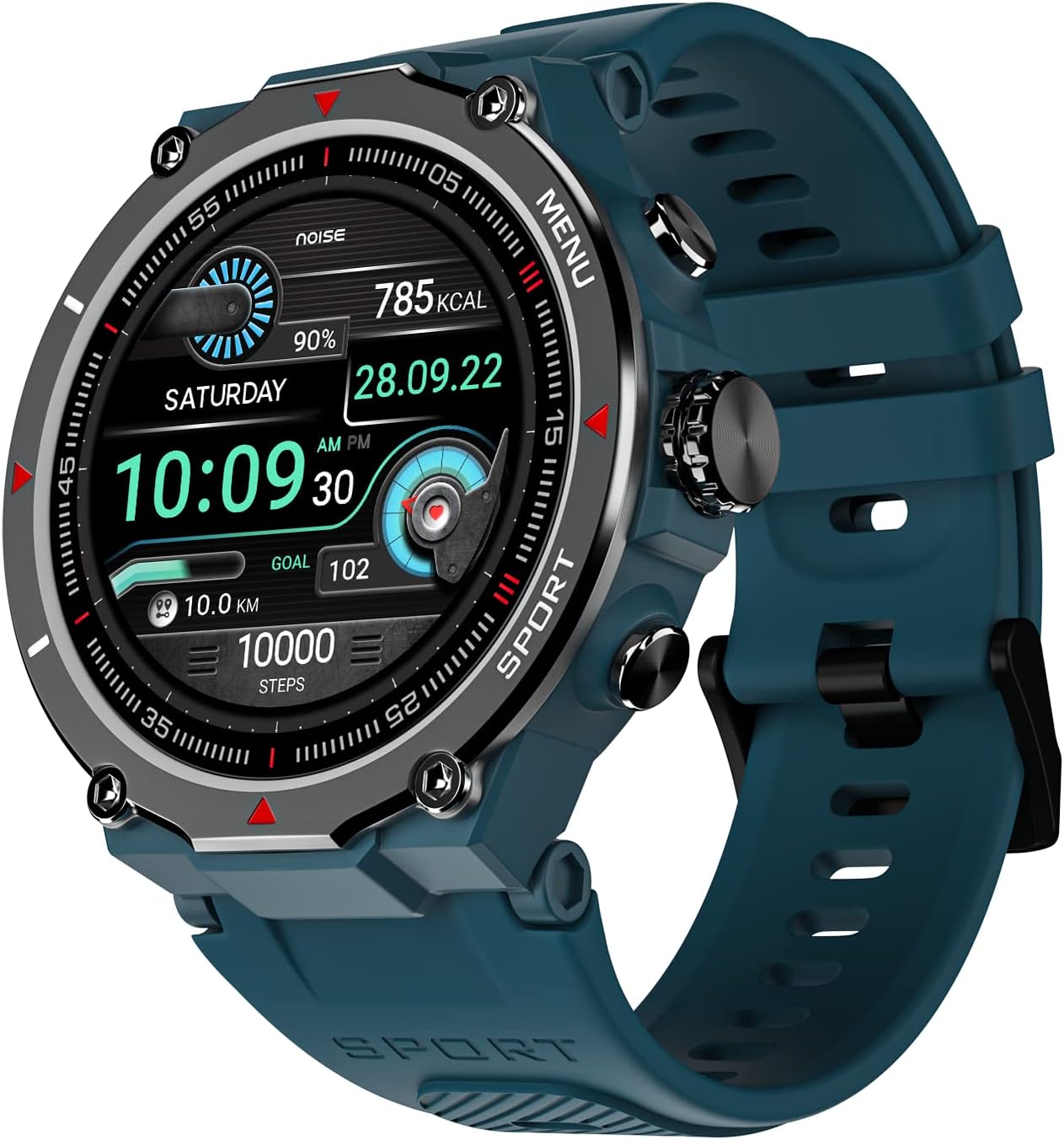 Noise Force Rugged & Sporty 1.32" Bluetooth Calling Smart Watch, 550 NITS, 7 Days Battery, AI Voice Assistance, Smart Watch for Men (Teal Green)