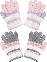 Becellen 2 Pairs of Children's Winter Gloves, Warm Full Finger Knitted Gloves for Boys and Girls 4-10 Years