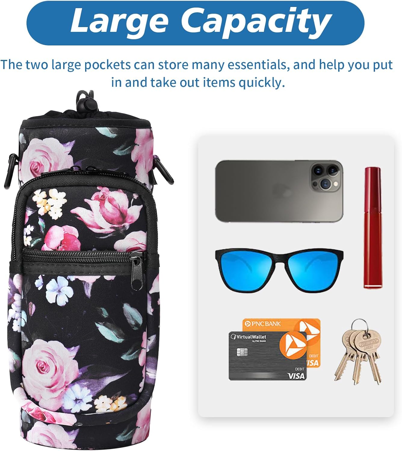 32 40 oz Water Bottle Carrier with Strap, Neoprene Water Bottle Sleeve Bag with 2 Pockets Insulated Flask Sling Holder for Walking Hiking Gym - Image 7