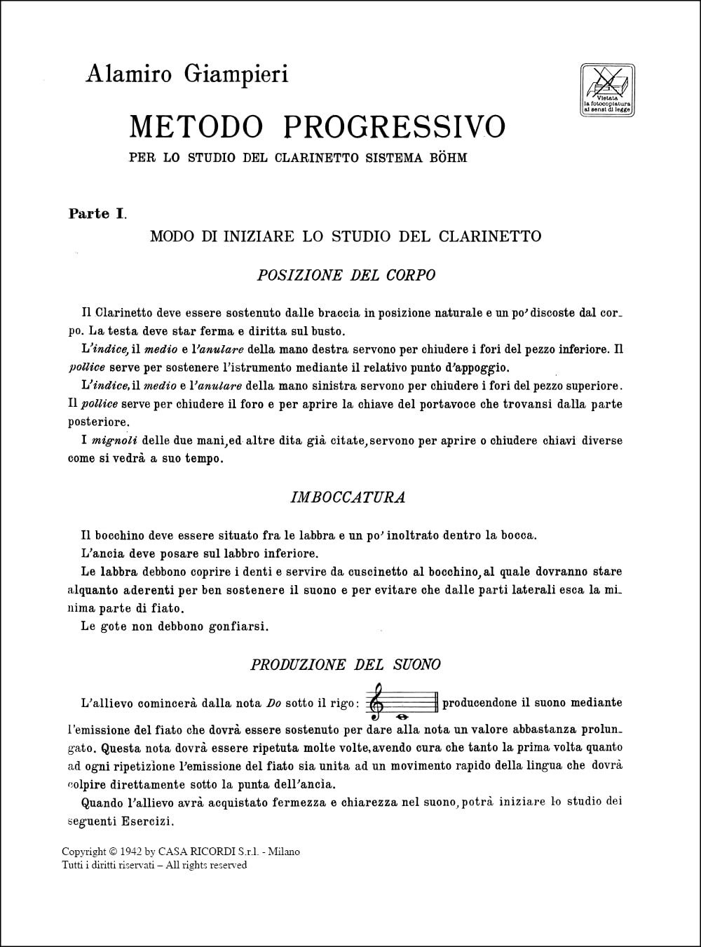 Giampieri Metodo per Clarinetto Sistema Böhm Parte 1 | Metodo Didattico con Esercizi Progressivi per Clarinetto | Libro di Musica per Principianti e Insegnanti | Studio del Clarinetto