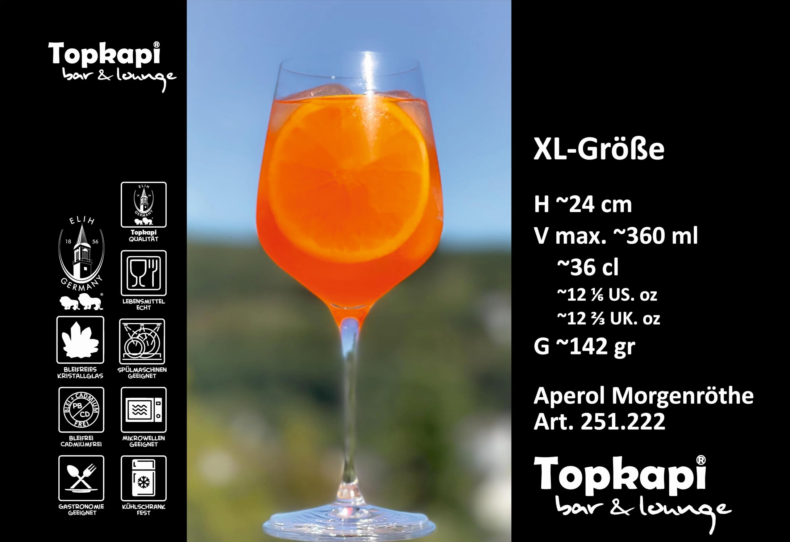 Topkapi Aperol Spritz Lot de 6 verres à cocktail professionnels pour apérol, Lillet, Hugo, Amalfi, cocktails, taille XL