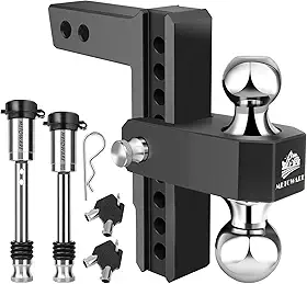 METOWARE Engate de reboque ajustável - engate de reboque de alumínio para receptor de 5 polegadas - Engate de reboque resistente com queda/elevação de 20 cm para caminhão (GTW de 5,7 kg), travas