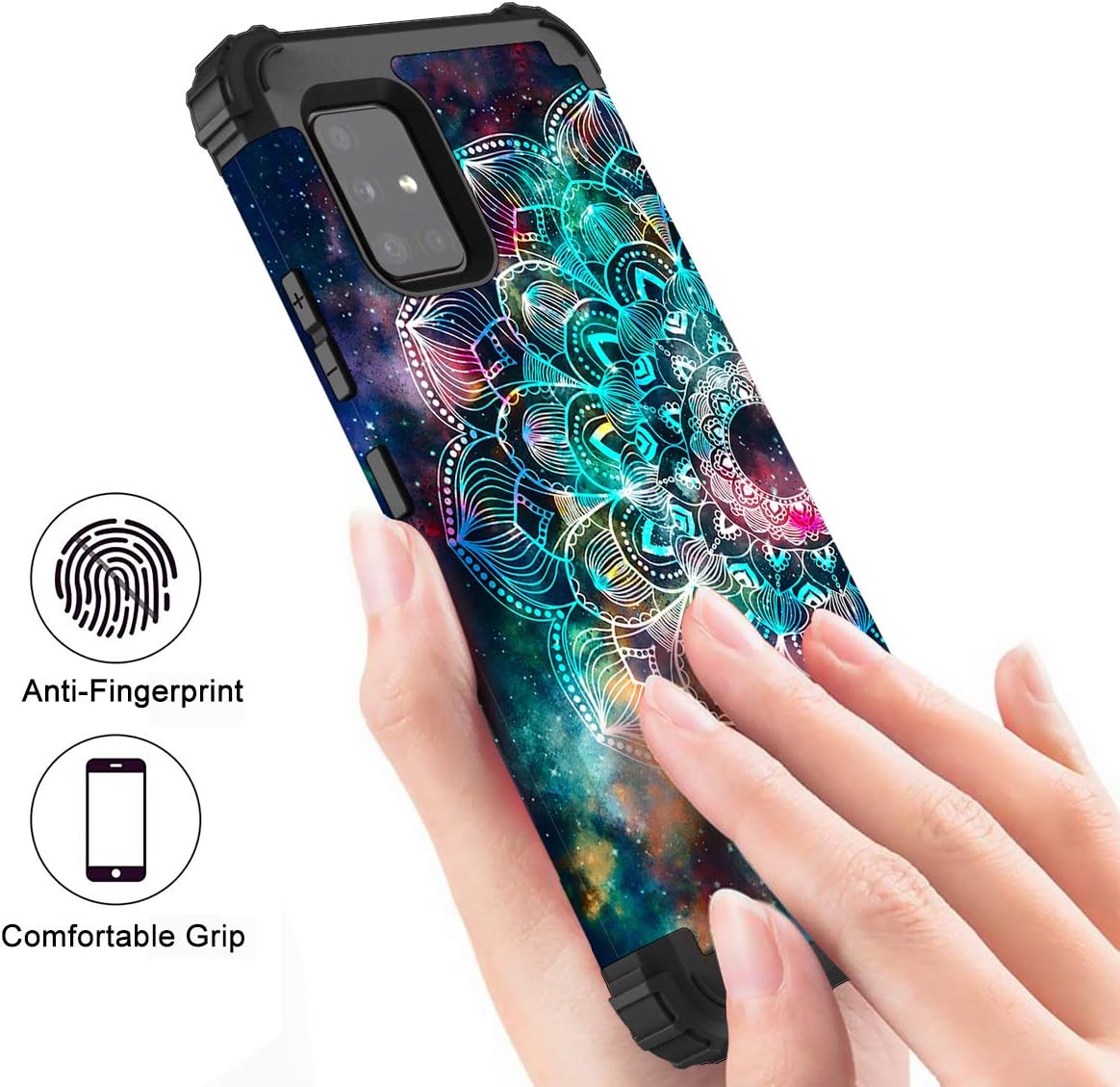 Hocase Galaxy A51 5G Case, [Not for 4G or 5G UW Version] Heavy Duty Shockproof Soft Silicone Rubber Bumper+Hard Plastic Hybrid Protective Case for Samsung Galaxy A51 5G (SM-A516U) - Mandala in Galaxy