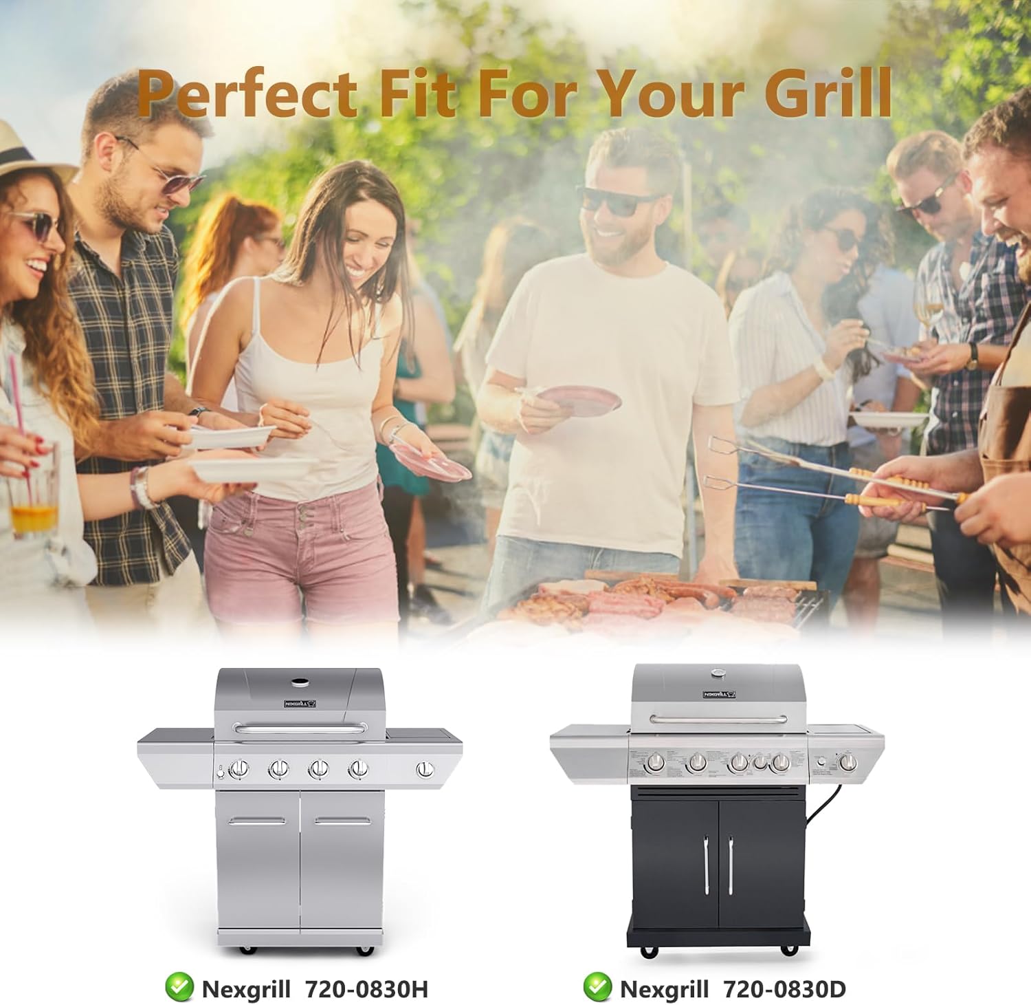 Grill Replacement Parts for Nexgrill 720-0830H, 720-0830D, 24" - 27" Adjustable Grill Drip Pan Grease Tray, 17'' Cast Iron Grill Grates, Stainless Heat Shield Plates, Burner Tubes and Igniters.