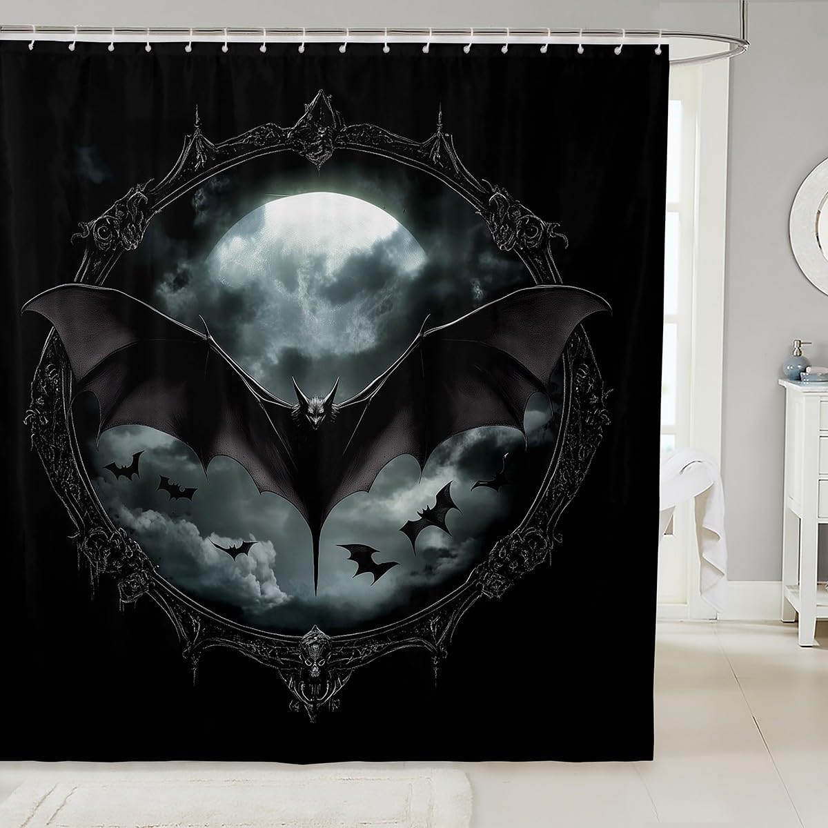 Erosebridal Halloween Ghost Bathroom Accessories Boho Mushroom Ghost Shower Curtain Horror Halloween Theme Bathroom Curtain for Adults 72" Wx72 L Red Plants Mushroom Shower Decor