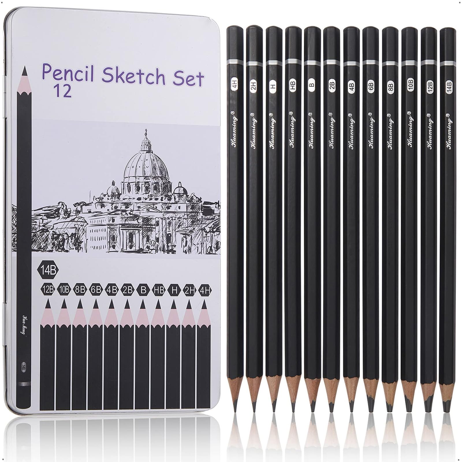 Joyzzz Sketch Pencils for Drawing, 12 Pack Drawing Graphite Pencils for Drawing, Art Pencils for Drawing and Shading, Shading Pencils for Sketching, Artist Pencils for Beginners and Pro Artists