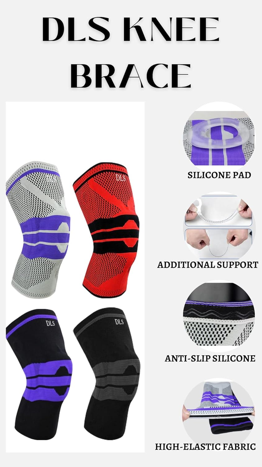DLS Knee Braces for Knee Pain - Knee Compression Sleeve for Men Women – Knee Pain Relief Knee Brace for Working Out – Double Non Slip Silicone Strip – Volleyball Knee Pads -Knee Sleeves Weightlifting : Health & Household