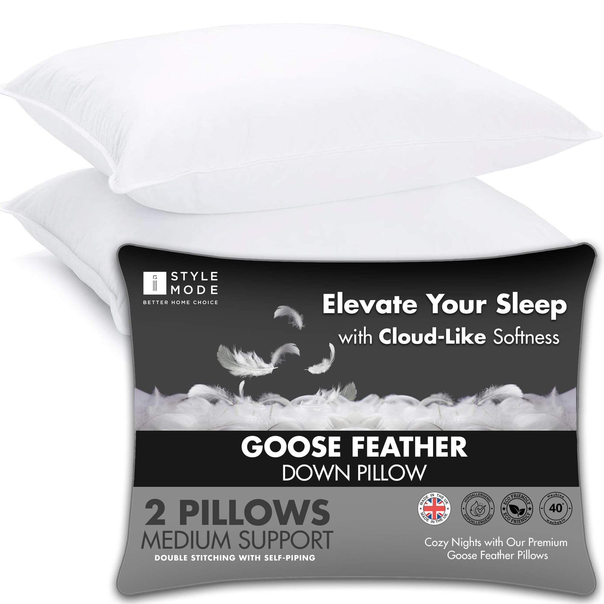 Goose Feather Down Bed Pillows for Sleeping (6 Pack), Standard/Queen(74cm×48cm), High Filling 900g, Medium Support Back Sleeper Pillows, 100% Soft Cotton Cover, Hypoallergenic (Standard (6 Pack))