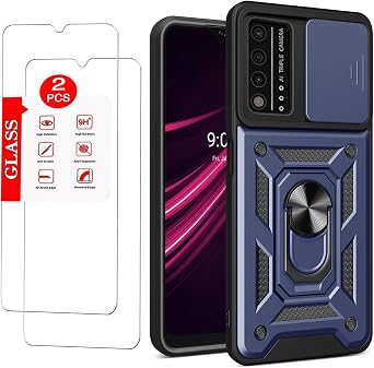 For T-Mobile REVVL V Plus 5G Case with [2 Pack] Tempered Glass Screen Protector, For TCL T-Mobile Revvl V+ 5G [Military-Grade] Protective ,Lens Protects Magnetic Kickstand Car Mount Phone Case
