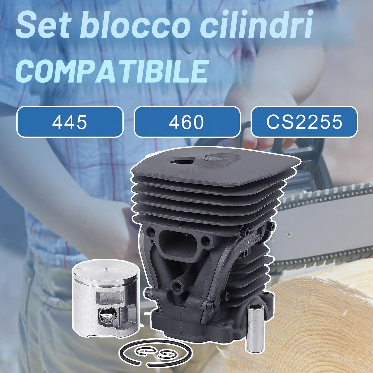 Kit Pistone e Cilindro per Husqvarna 455 460 Rancher, Ricambi Motosega 47mm Cilindro + Pistone + Filtro Aria + Candela + Tubo del Carburante Accessorio Pezzi 15 in 1
