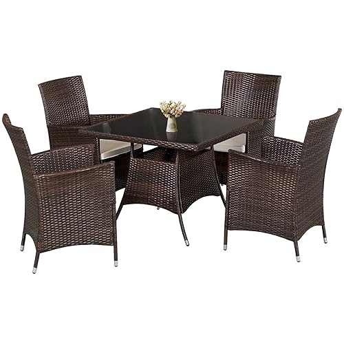 5-Piece Patio Furniture Outdoor Wicker Dining Set Table and 4