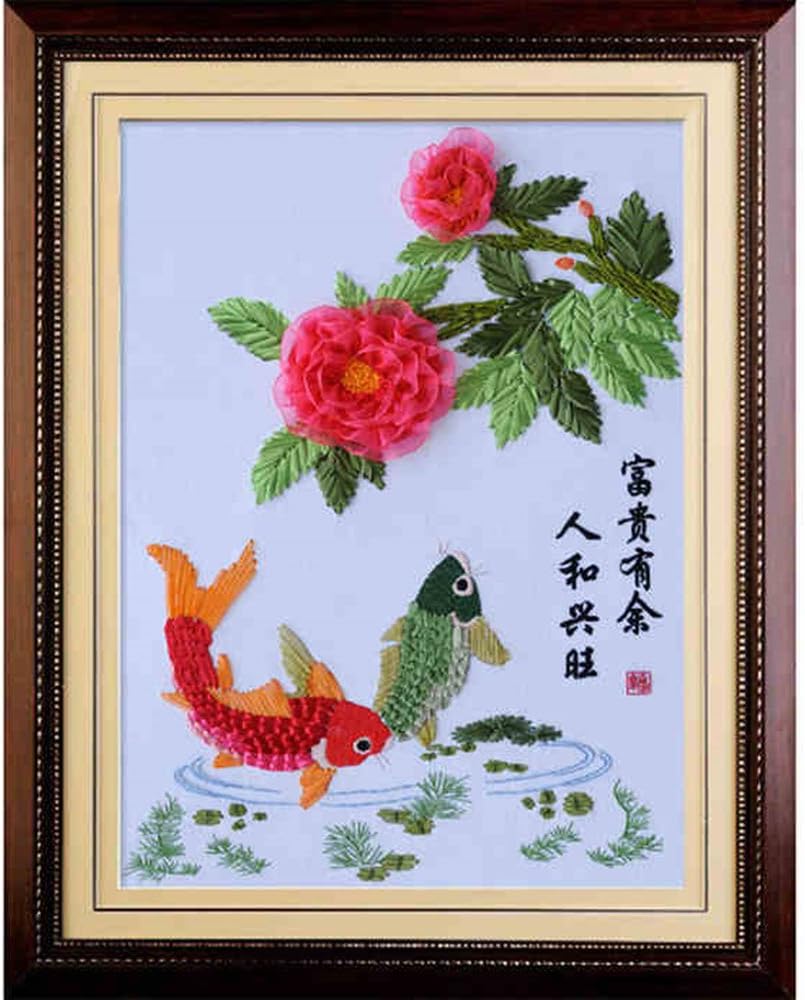 Semli Silk Ribbon Embroidery Kit Handmade for Beginner Oriental Wall Hanging Art Asian Decoration (No Frame)