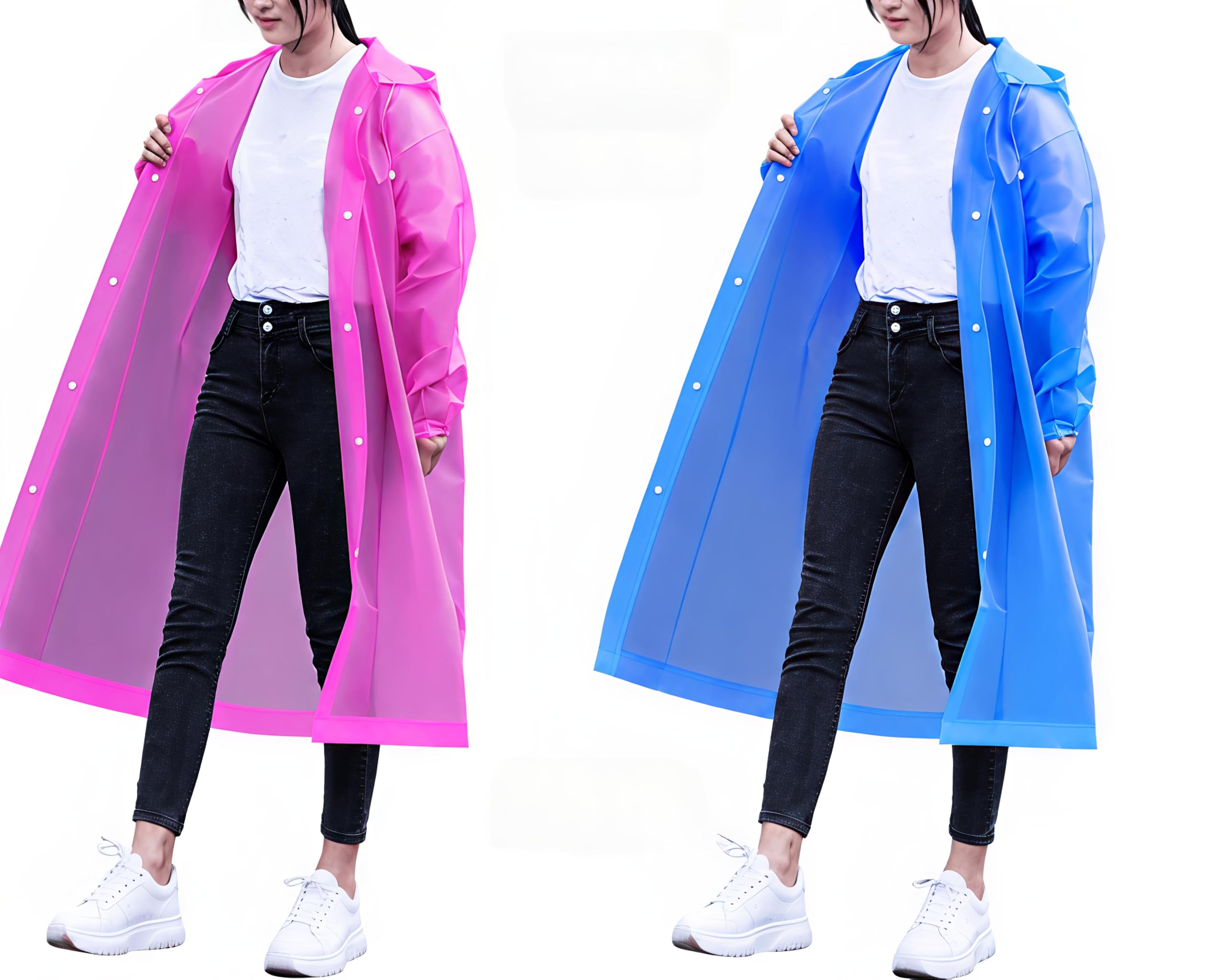 EVA Raincoat for Adults, Waterproof Hooded Design, Long Sleeve, Snap Button Closure, Free Size, Pink and Blue 2 Piece Combo, Reusable Rain Wear for Travel and Outdoor Use-image-45