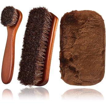 Premium Horsehair Brushes - High Gloss Polishing Brushes with Natural Horsehair Bristles Plush Polishing Glove for Boots Shoes Car Seats Sofas