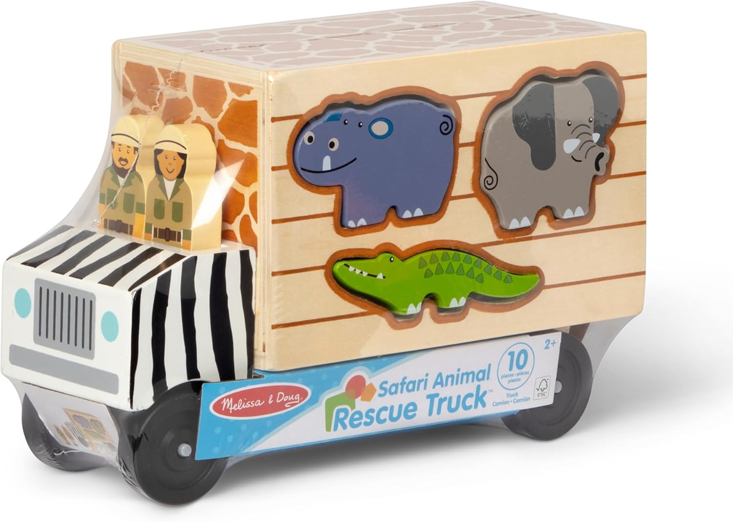 Melissa & Doug Animal Rescue Shape-Sorting Truck - Wooden Toy with 7 Animals and 2 Play Figures