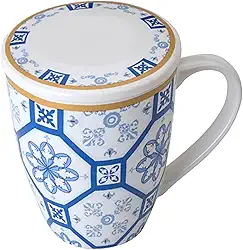 LYOR - Caneca de Porcelana Super White com Tampa e Filtro Braga Azul/Branca 340ml
