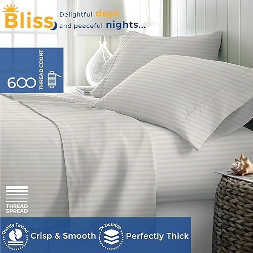 Miniatura 2 de Sábanas de 600 hilos de calidad egipcia 100% algodón a rayas, sábanas de damasco individual para personas que duermen con calor, tejido satinado,