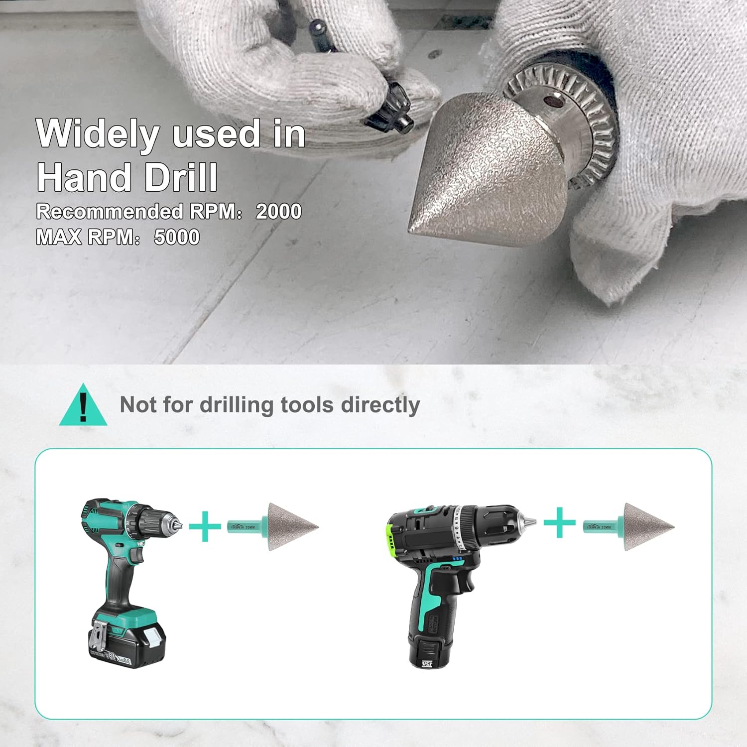 Diamond Beveling Chamfer Bits - Diamond Countersink Drill Bit 1-3/8in(35mm) x Hex Shank Electric Drill for Shaping Enlarging Cleaning Existing Holes of Granite Marble Porcelain