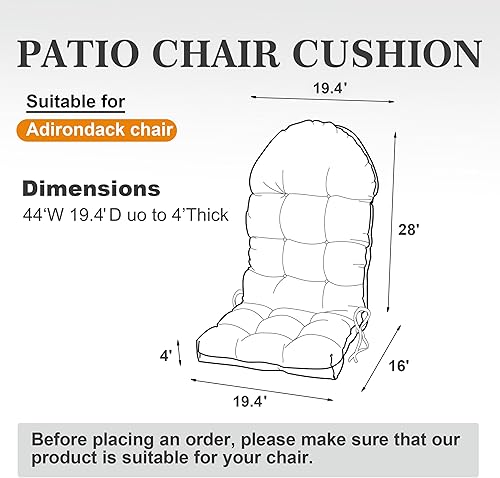 Miniatura 4 de Cojín para silla de patio Adirondack, cojín de respaldo alto para mecedora de 44 x 19 x 4 pulgadas, cojín para silla de asiento al aire libre,