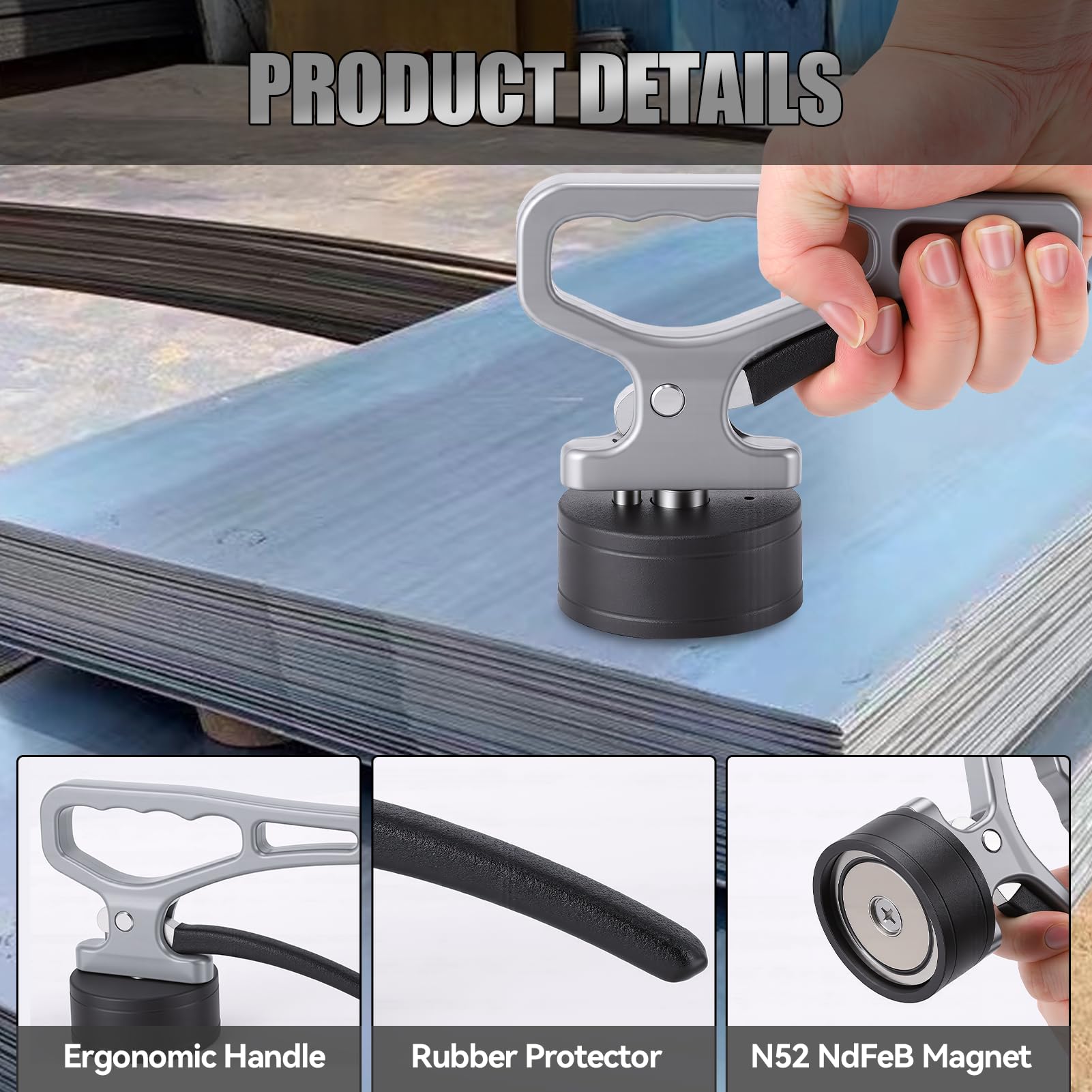 Forte Strumento di Magnetica Manuale, Potente Magnete al Neodimio con Maniglia a Sgancio Rapido, Raccoglitore di Metallo Portatile per Sollevamento di Oggetti Metallici Pesanti (50KG)