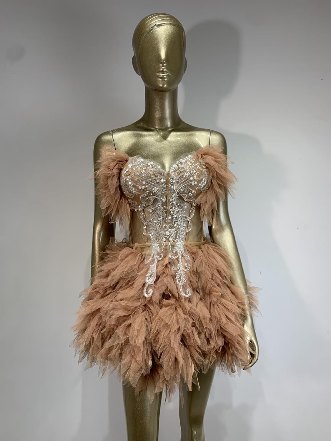 Feather Dancing Party Dress Bodycon Sequin Applique Gala Gown Women Pageant Fairy Evening Dress