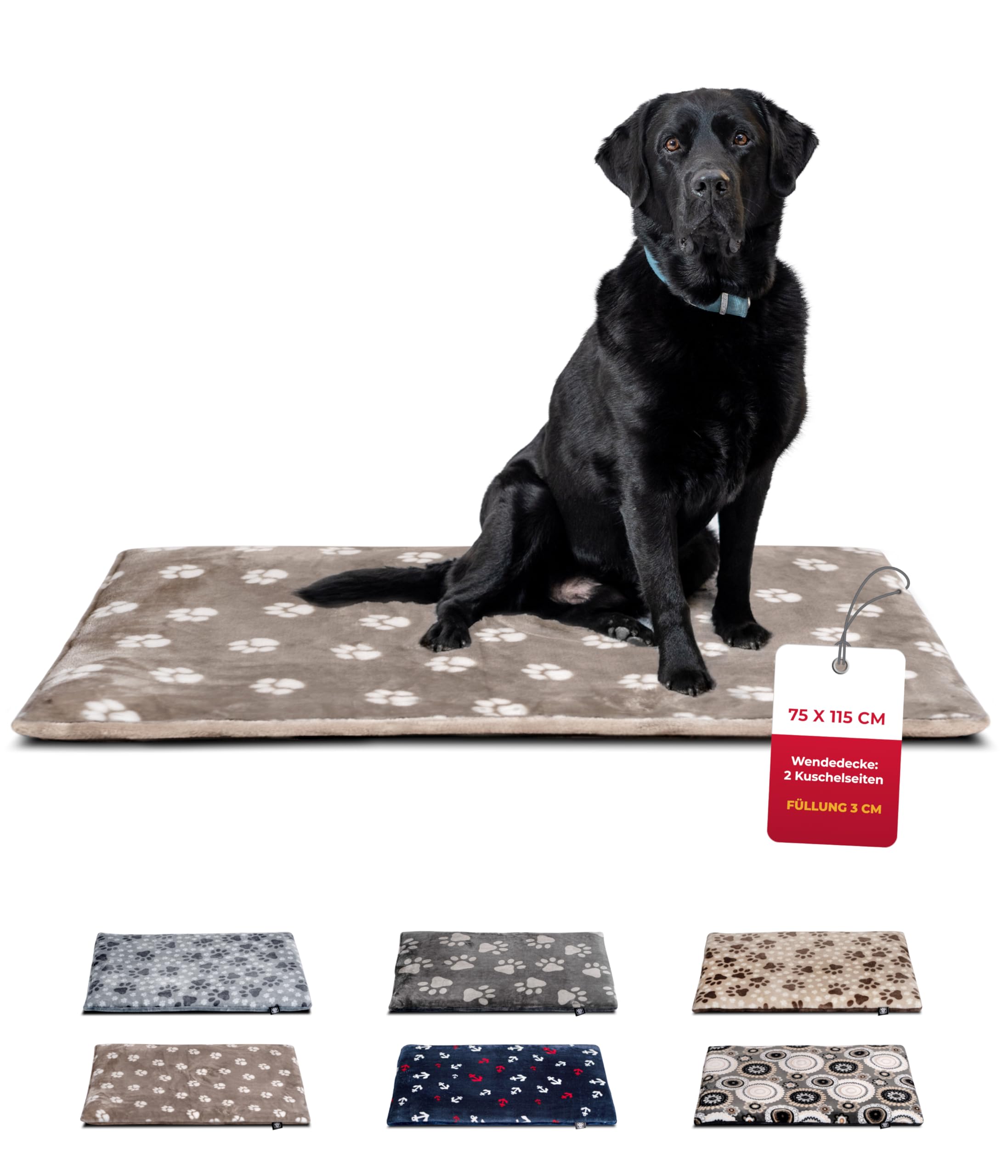 Hundedecke L (75x115 cm) – Wendbar & gemütlich Dank 3 cm Füllung – Perfekt fürs Sofa, Auto & Hundebox – Tatze Beige, Made in DE