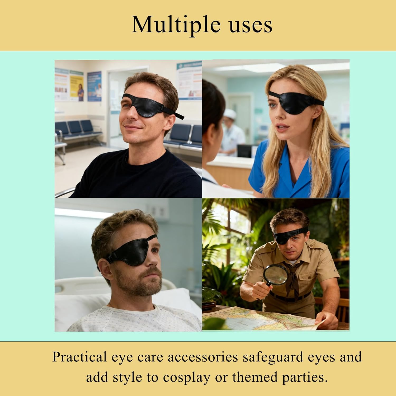 Leather Eye Patch with Adjustable Band, Concave Design Fit Left/Right Eye | Pirate Cosplay Eye Patch Accessory - Medical Case For Lazy Eye/Amblyopia/Strabismus Post-Surgery, Black