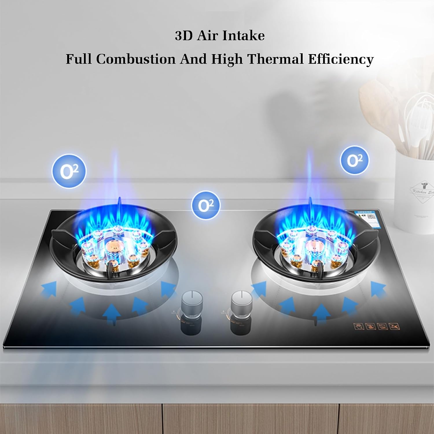 Gas Cooker 2 Burners,Kitchen Counter Top Stove 5.2KW Gas,Tempered Glass Cast Iron Pot Rack,with Flameout Protection,for Home Kitchen(LPG)