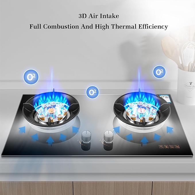 Estufa de Gas 2 Puestos, Encimera de Cocina 5.2KW, Vidrio Templado miniatura 5
