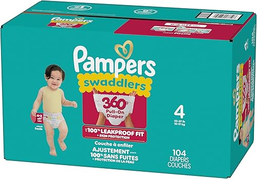 Miniatura 14 de Pampers Pañales Pañales para envolver 360 Tamaño 4, 104 unidades, hasta 100% a prueba de fugas, cómodo ajuste seco, diseñado para cambios fáciles,
