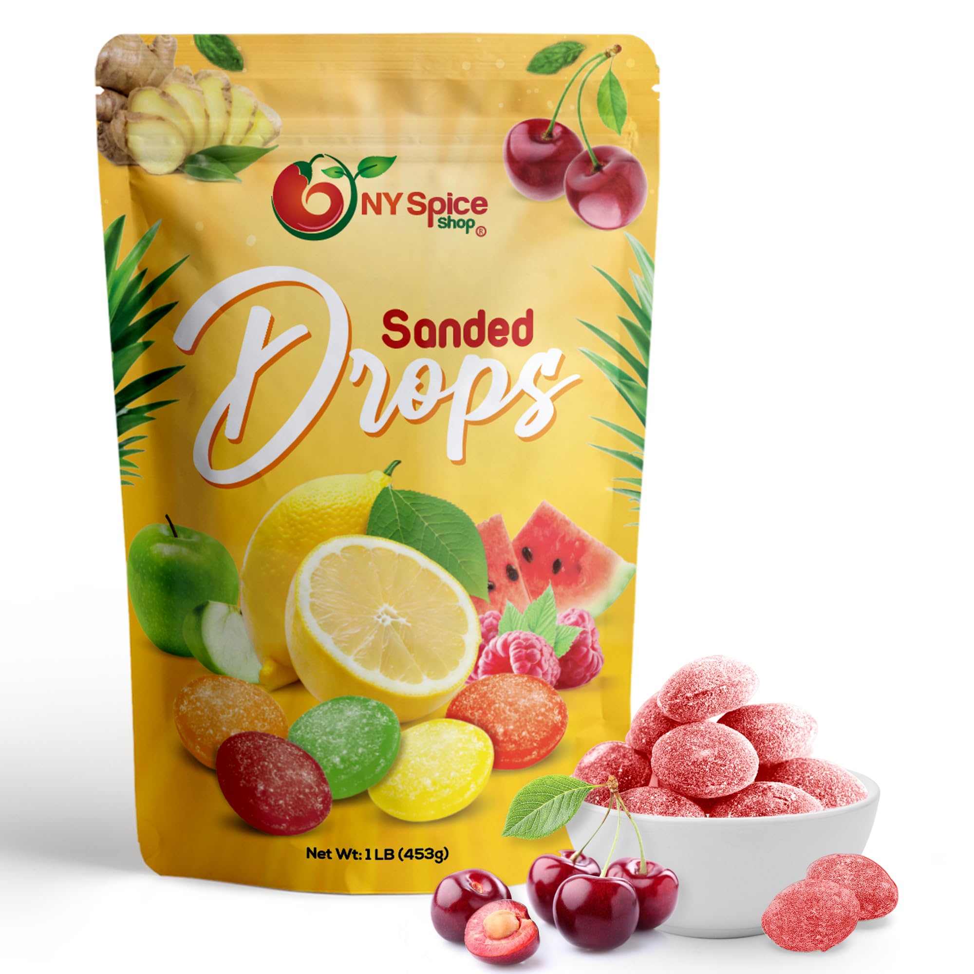NY SPICE SHOP Wild Cherry Sanded Candy Drops - 1 Pound Old Fashioned Sanded Drops - Fresh Delicious Bulk Candy - Sanded Hard Candy - Sour Drops Candy - Tangy and Sweet Healthy Snacks