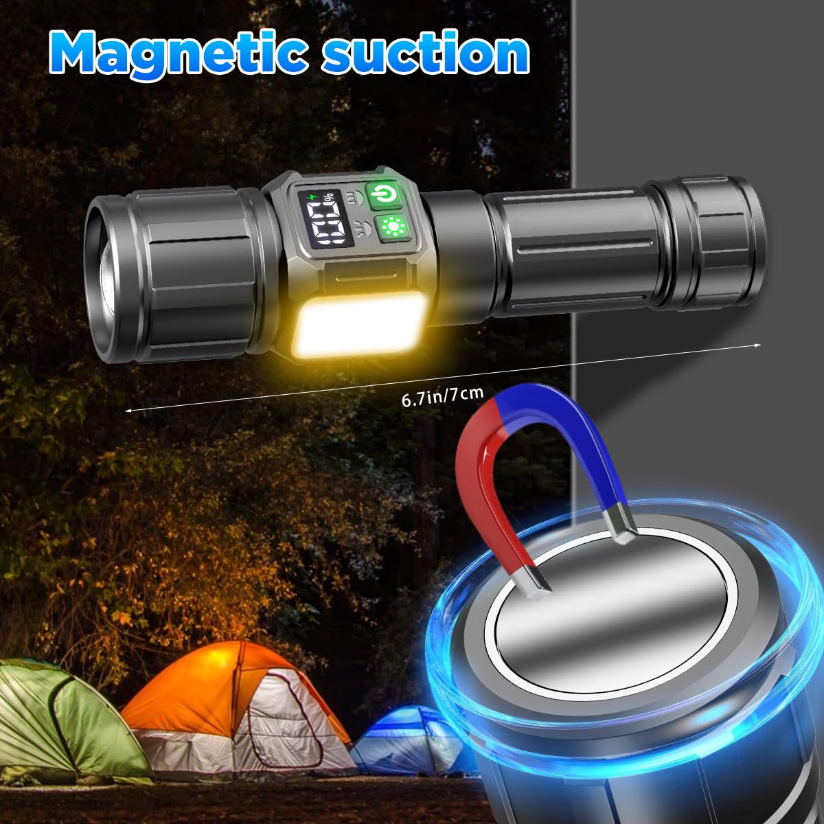 Lampe de poche LED rechargeable par USB - Extrêmement lumineuse - 10 000 lumens - Lampe de poche étanche avec 5 modes - Pour le camping, l'intérieur et l'extérieur