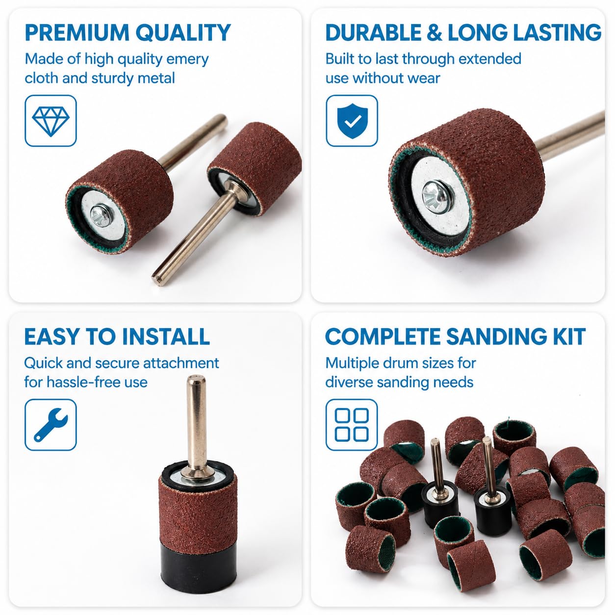 22-Piece Pet Nail Grinder Kit - 1/2 Inch 60&100 Grit Sanding Bands | Grinding Drums Compatible with Dog & Cat Claw Care, Nail Smoother Grooming Supplies