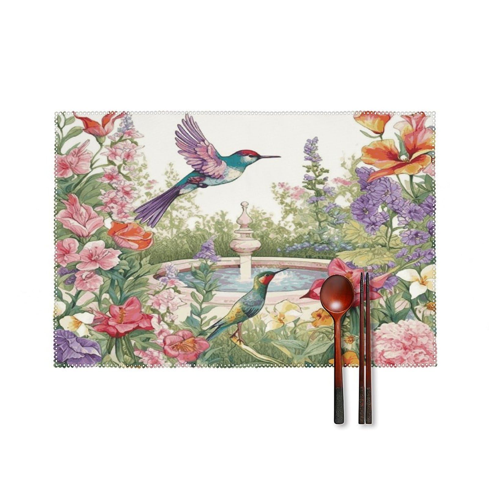 Fekiloot Style Garden With Birds And Flowers Placemats Set Of 6,Table Mat