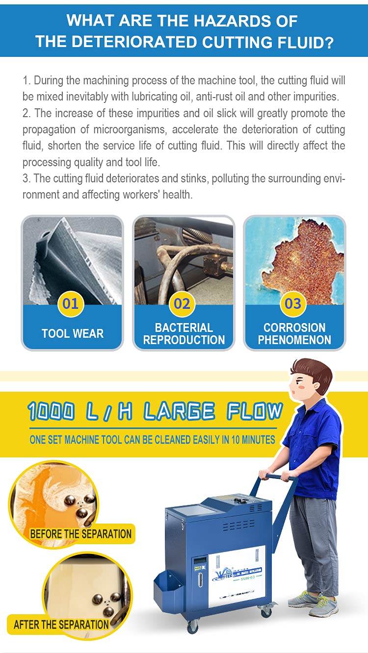 Pneumatic Oil Skimmer Cutting Fluid Purifier Movable Oil Water Separator for Coolant Disposal 1000L/h Large Flow