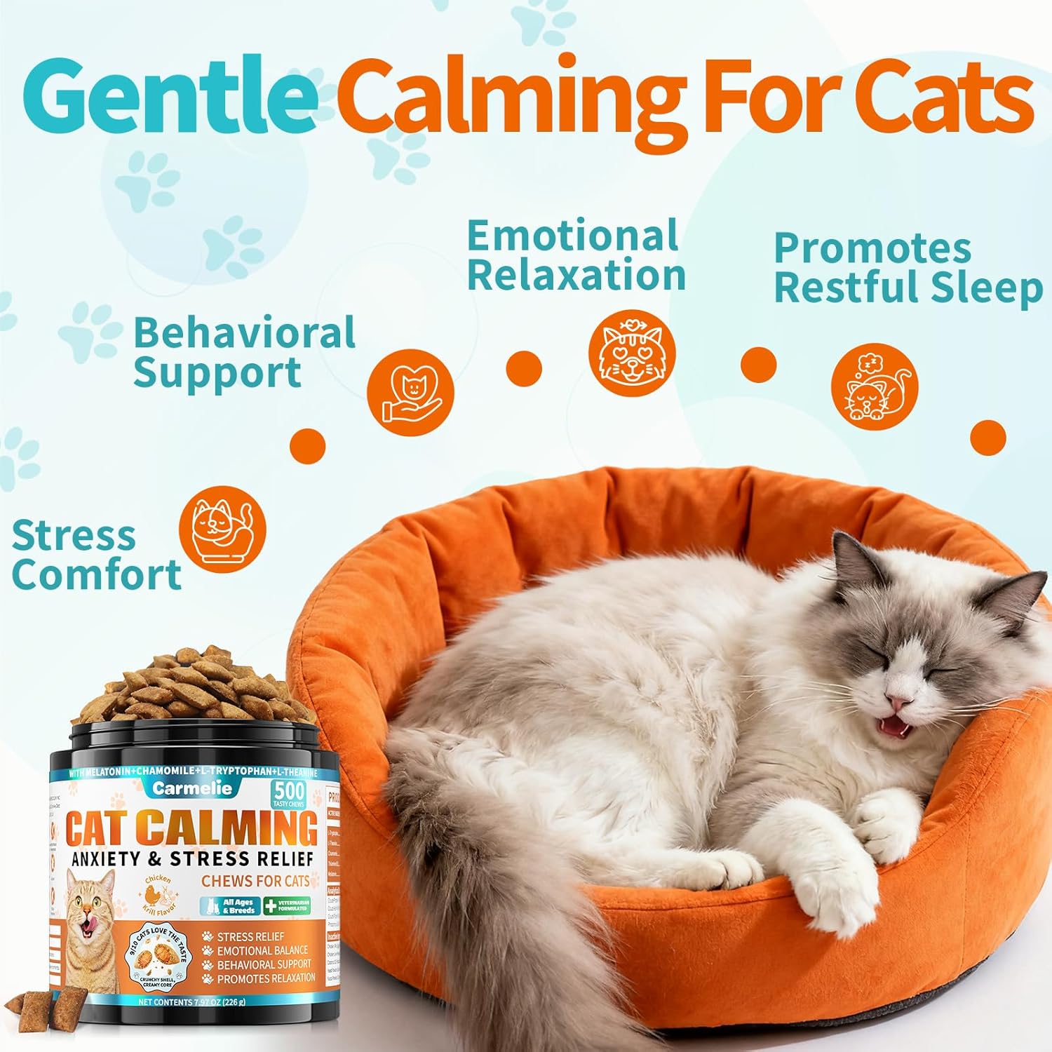Cat Calming & Allergy Relief Chews Bundle – Crispy Calming Chews + Soft Allergy Chew – Natural Relaxation & Skin Comfort for Cats – Chicken & Krill Flavor