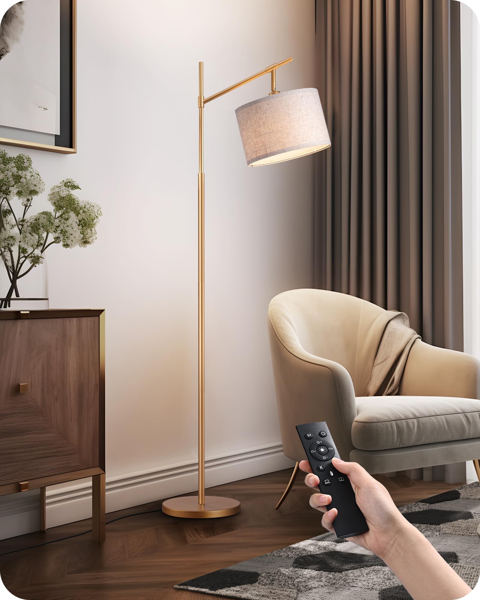EDISHINE Modern Dimmable Floor Lamp, 63.8" Standing Lamp with Remote ...
