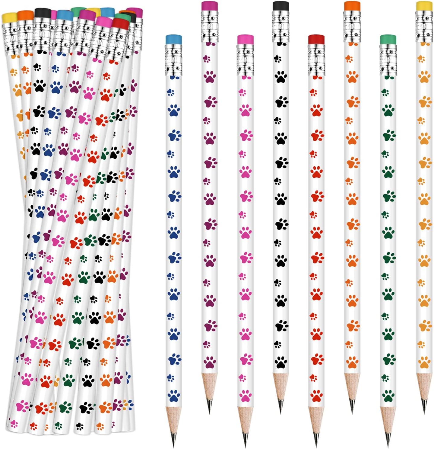 Weecent 48 Pcs Paw Print Pencil 8 Color Pencils Party Favors for Kids Wooden Writing Novelty with Erasers Dog Party Favors Fun School Supplies and Reward Prizes