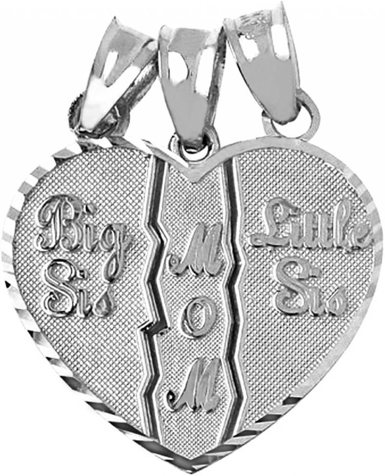 .925 Sterling Silver Textured Mother and Daughters Breakable Heart Pendant Charm - Choose 1 or 3 Pieces