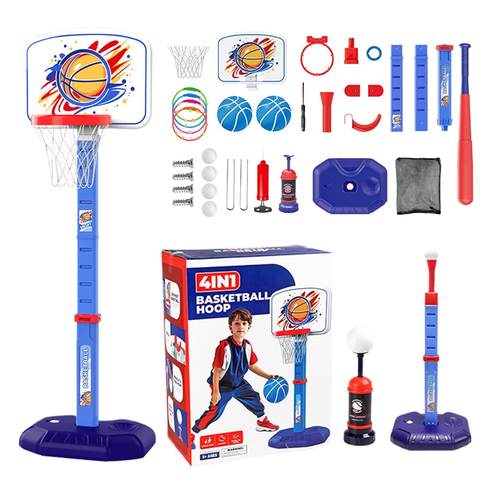 Ceso de baloncesto para niños de interior, juego de aros de baloncesto | 4 en 1 Kids Baseball Tee Stand Ajustable,Ball Baseball Juguete Deportivo Exterior Interior para 1-8 años, Niños, Jóvenes, Set d