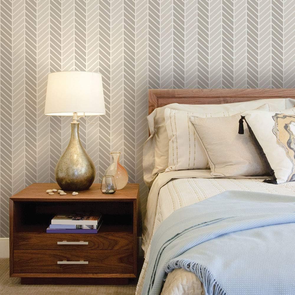 Simple Shapes Herringbone Two Tone Wallpaper - Peel and Stick (6 Pack (2x9 feet), Warm Grey)