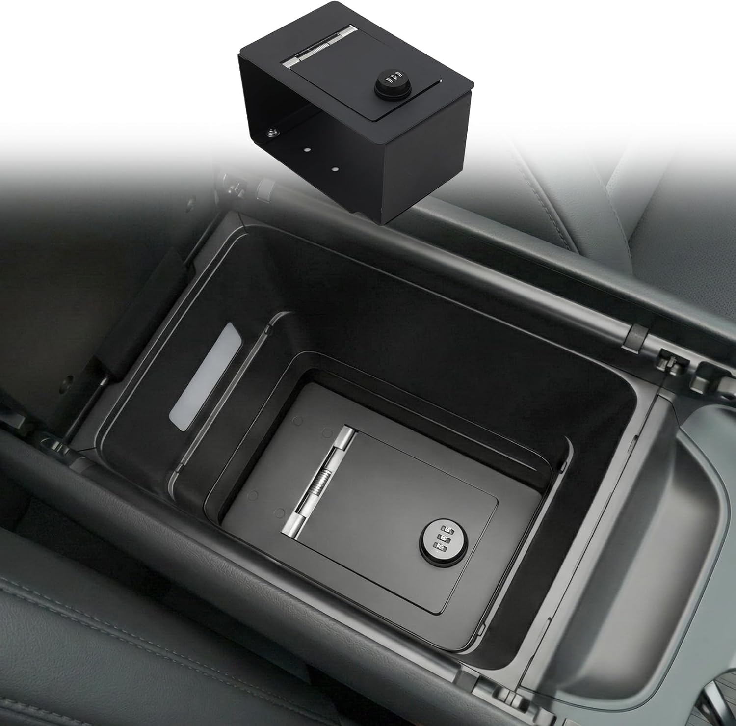 Center Console Safe Compatible with 2024-2026 Hyundai Santa Fe Carbon Steel Car Lock Box Auto Vault with Code Hidden Car Safe for 2025 Santa Fe Accessories