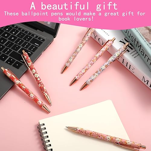 Miniatura 6 de TIESOME 6 bolígrafos de arte floral, retráctiles de 0.039 pulgadas (0.039 in), color negro, personalizados, adecuados para mujeres, colegas,