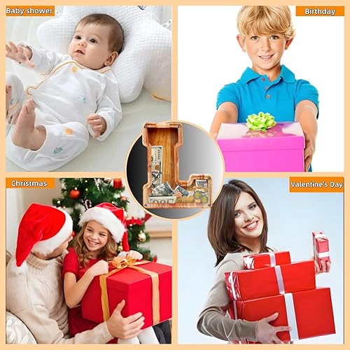 Miniatura 5 de YWMSGM Alcancía grande de madera para niños y niñas, 26 letras de dinero, nombre personalizado, transparente, ahorro, perfecto regalo de Navidad,