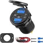 Linkstyle 4 Ports USB Car Charger Socket, Dual 30W PD & Dual 18W QC3.0 Ports, Car USB Power Outlet with LED & Switch for 12V/24V RV Boat