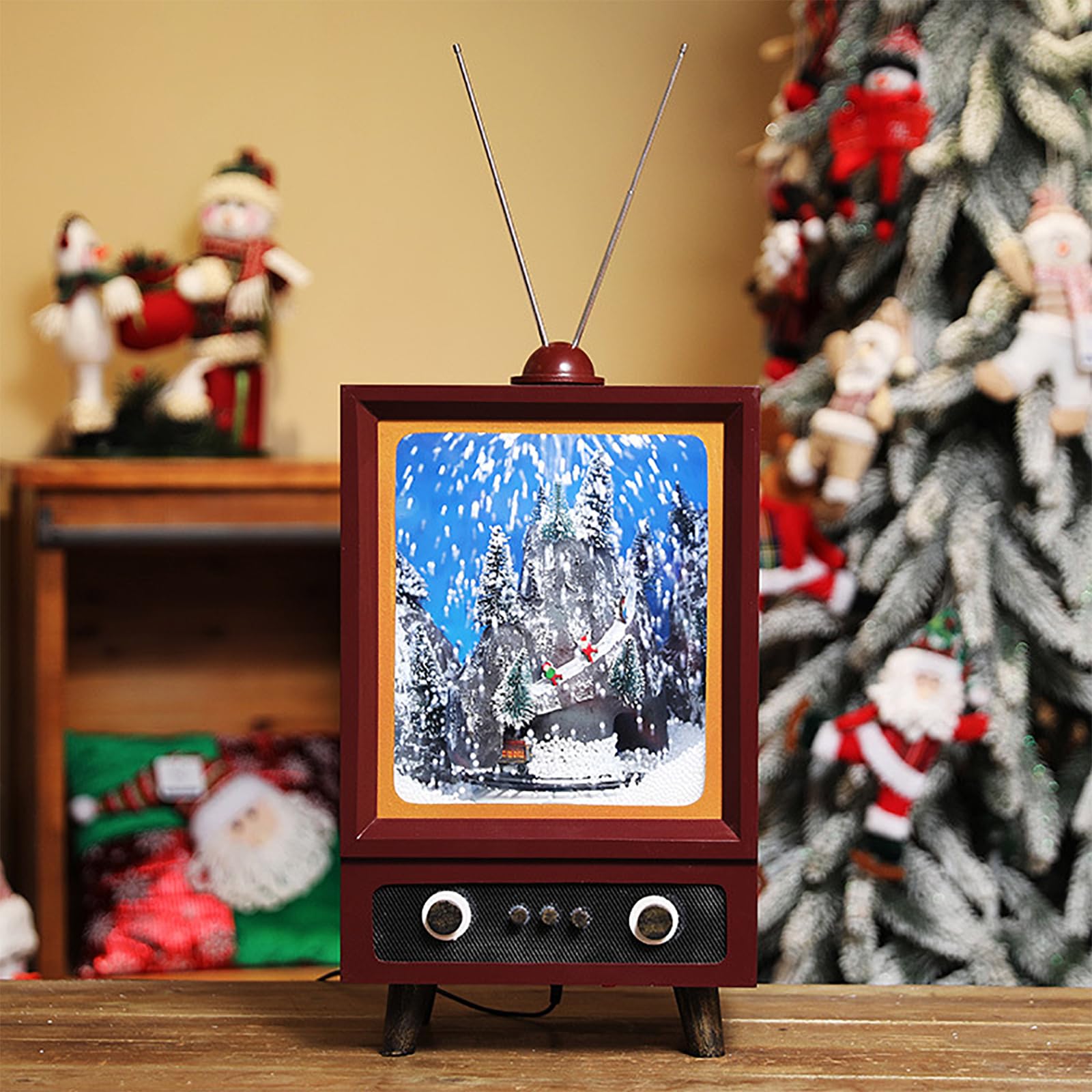 Lbmed Gold Christmas Snow Globe Tv, Led Glittering Lighted Water Lantern With Automatic Falling Snow And 8 Songs, Create A Romantic Atmosphere, Add A Strong Festive Atmosphere, For Home, Bedroom