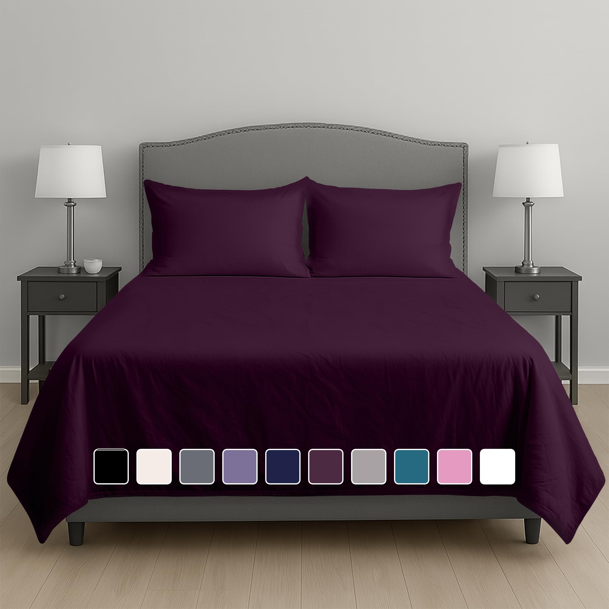 Rohi Easycare Flat Sheet King Size – Soft Touch Cotton Blend Top Bed Sheets – Anti Allergy & Durable – Cool & Comfortable Top Sheets (King Flat Sheet, 255 x 270 cm, Plum)