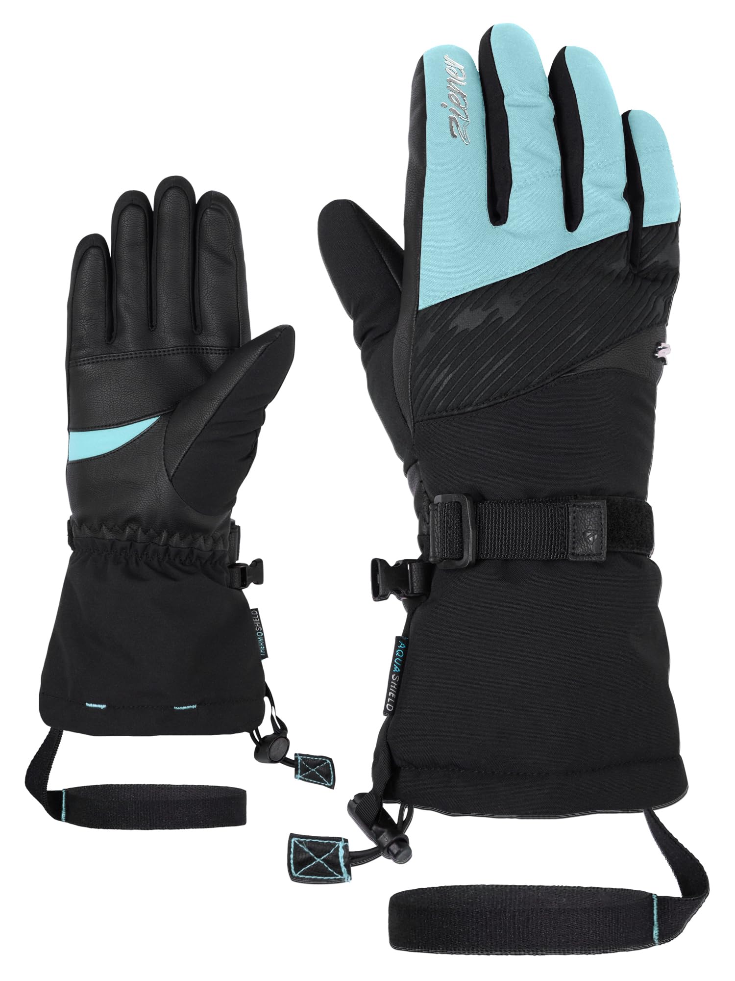 Ziener Kalice Women's Ski Gloves/Winter Sports Waterproof Long Cuff Black River Blue 7.5